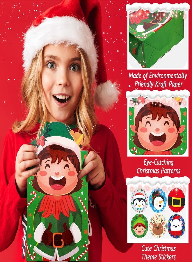 تاوباري مجموعة تاوباري من 24 كيس هدايا ورقي لعيد الميلاد، أكياس حلوى قابلة للطي ومزينة بملصقات، مثالية لحفلات عيد الميلاد، وحفلات رأس السنة، وحفلات رأس السنة الجديدة. - Image 3